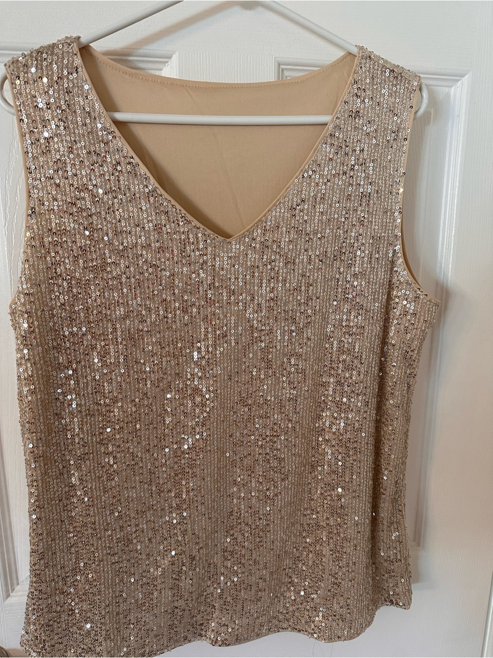 Sequin V-Neck Sleeveless Dress - Champagne